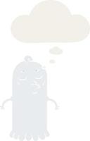 fantasma de dibujos animados y burbuja de pensamiento en estilo retro vector