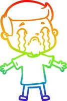 rainbow gradient line drawing cartoon man crying vector