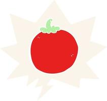 caricatura, tomate, y, burbuja del discurso, en, estilo retro vector