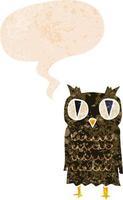 cartoon owl and speech bubble in retro textured style vector