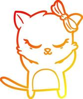 warm gradient line drawing cute cartoon cat with bow vector