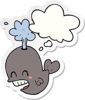 cartoon spouting whale and thought bubble as a printed sticker vector
