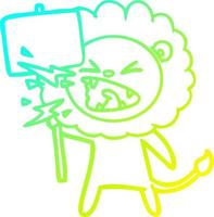 dibujo de línea de gradiente frío dibujos animados león rugiente manifestante vector