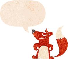 cartoon fox and speech bubble in retro textured style vector