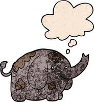 cartoon elephant and thought bubble in grunge texture pattern style vector