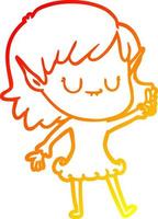 warm gradient line drawing happy cartoon elf girl vector