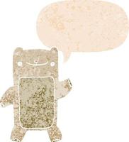 cartoon teddy bear and speech bubble in retro textured style vector