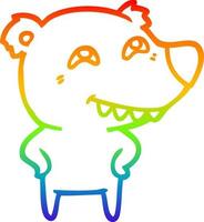 rainbow gradient line drawing cartoon bear showing teeth vector