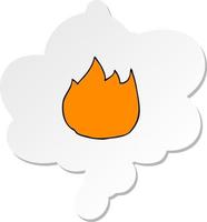 cartoon fire and thought bubble as a printed sticker vector