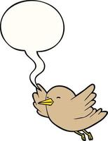 cartoon bird flying and speech bubble vector