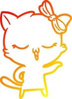 warm gradient line drawing cartoon cat with bow on head vector