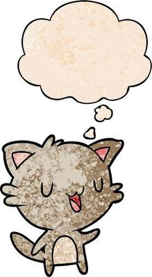 cartoon happy cat and thought bubble in grunge texture pattern style