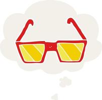 gafas de dibujos animados y burbujas de pensamiento en estilo retro vector