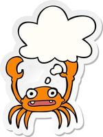 cartoon crab and thought bubble as a printed sticker vector