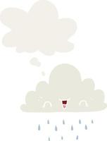 nube de tormenta de dibujos animados y burbuja de pensamiento en estilo retro vector