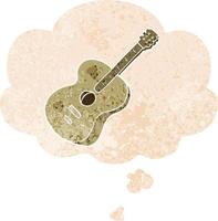cartoon guitar and thought bubble in retro textured style vector