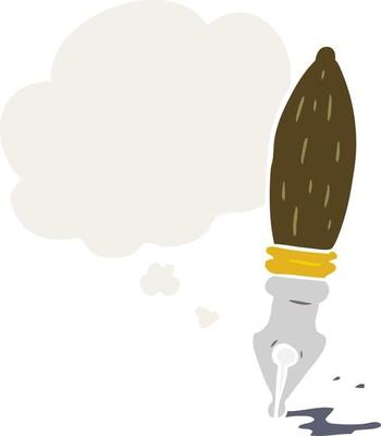 cartoon pen and thought bubble in retro style