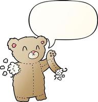 cartoon teddy bear and torn arm and speech bubble in smooth gradient style vector