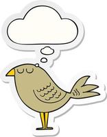 cartoon bird and thought bubble as a printed sticker vector
