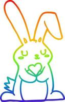 rainbow gradient line drawing cartoon rabbit in love vector