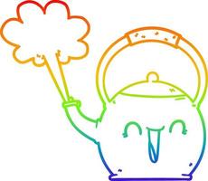 rainbow gradient line drawing cartoon boiling kettle vector