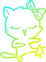 cold gradient line drawing cartoon cat with bow on head vector