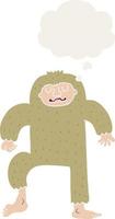 cartoon bigfoot and thought bubble in retro style vector