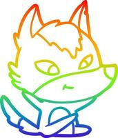 rainbow gradient line drawing friendly cartoon wolf vector