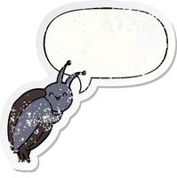 cute cartoon beetle and speech bubble distressed sticker vector