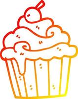 warm gradient line drawing cartoon cup cake vector