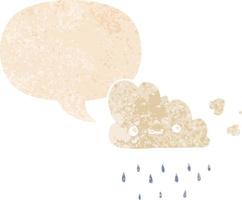 cartoon storm cloud and speech bubble in retro textured style vector