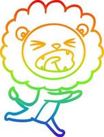 rainbow gradient line drawing cartoon running lion vector