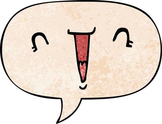 cute cartoon face and speech bubble in retro texture style