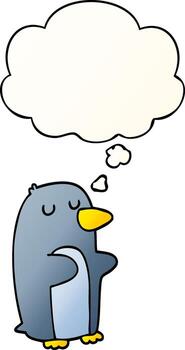 cartoon penguin and thought bubble in smooth gradient style vector