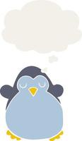 cartoon penguin and thought bubble in retro style vector