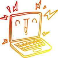 warm gradient line drawing cartoon laptop computer vector