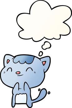 cartoon happy cat and thought bubble in smooth gradient style vector