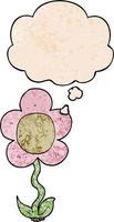 cartoon flower and thought bubble in grunge texture pattern style vector