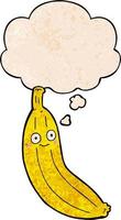 cartoon banana and thought bubble in grunge texture pattern style vector