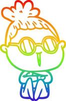 rainbow gradient line drawing cartoon woman wearing spectacles vector