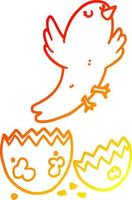 dibujo de línea de gradiente cálido pájaro de dibujos animados saliendo del huevo vector