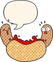 cartoon hotdog and speech bubble in comic book style vector