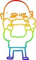 rainbow gradient line drawing cartoon man with beard frowning checking his beard vector