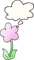 cute cartoon flower and thought bubble in smooth gradient style vector