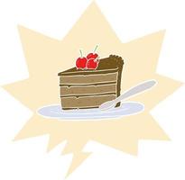 cartoon expensive slice of chocolate cake and speech bubble in retro style vector