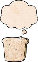 cartoon slice of bread and thought bubble in grunge texture pattern style vector