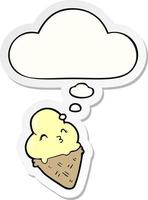 cartoon ice cream and thought bubble as a printed sticker vector