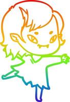 dibujo de línea de gradiente de arco iris chica vampiro amigable de dibujos animados vector