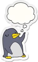 pingüino de dibujos animados y burbuja de pensamiento como pegatina impresa vector