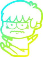 cold gradient line drawing annoyed cartoon boy vector